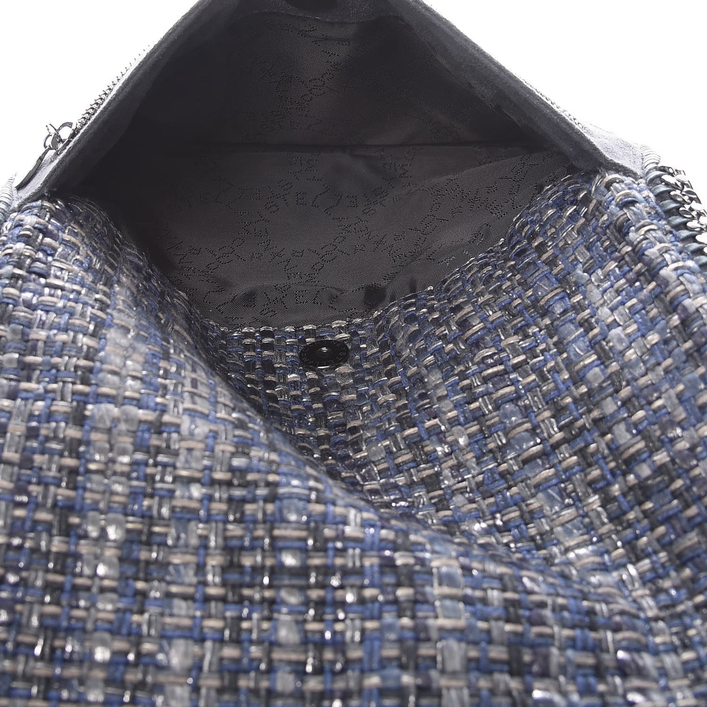 Woven Boucle Fold Over Falabella Clutch Blue