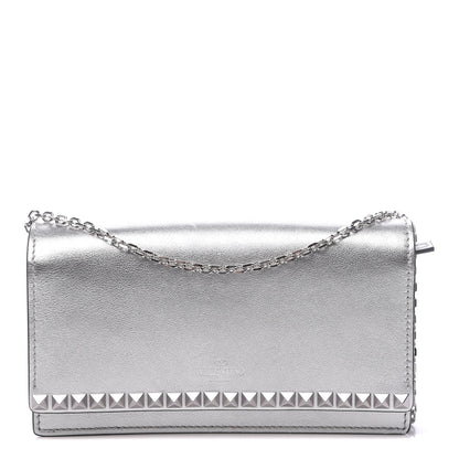 Valentino Garavani Metallic Calfskin Rockstud No Limit Wallet On Chain Silver 1 of 10