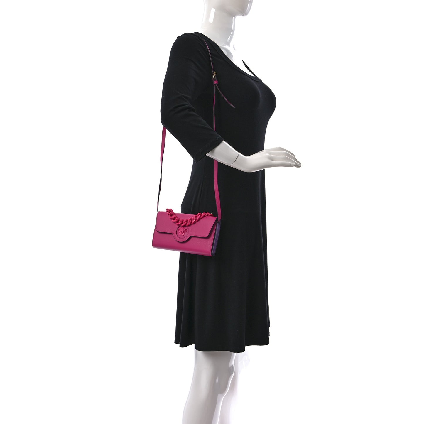 Grained Calfskin La Medusa Wallet On Chain Fuchsia Pink Lilac