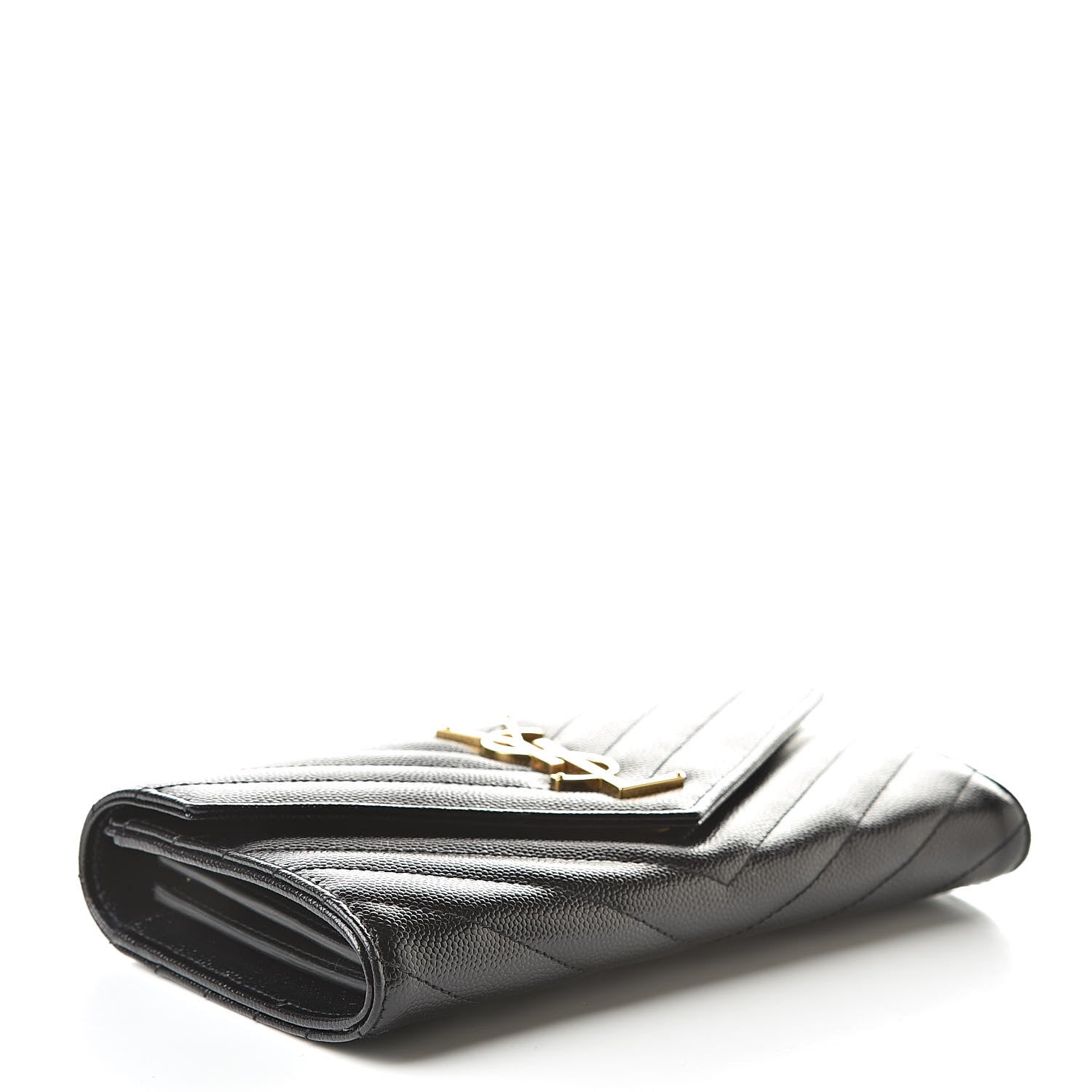 Saint Laurent Grain De Poudre Matelasse Chevron Monogram Flap Wallet Black 4 of 11