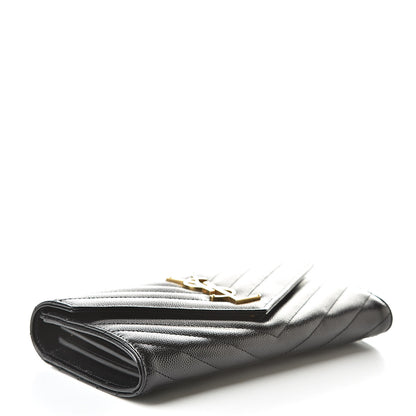 Saint Laurent Grain De Poudre Matelasse Chevron Monogram Flap Wallet Black 4 of 11