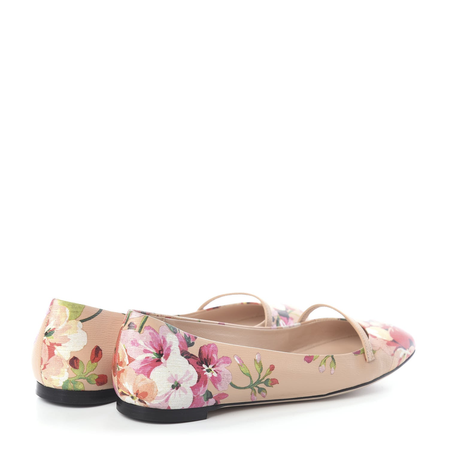 Gucci Calfskin Blooms Print Ballet Flats 36.5 Pink Apricot Multicolor 4 of 7