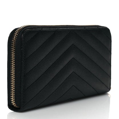 Saint Laurent Grain De Poudre Matelasse Chevron Monogram Zip Around Wallet Black 3 of 8