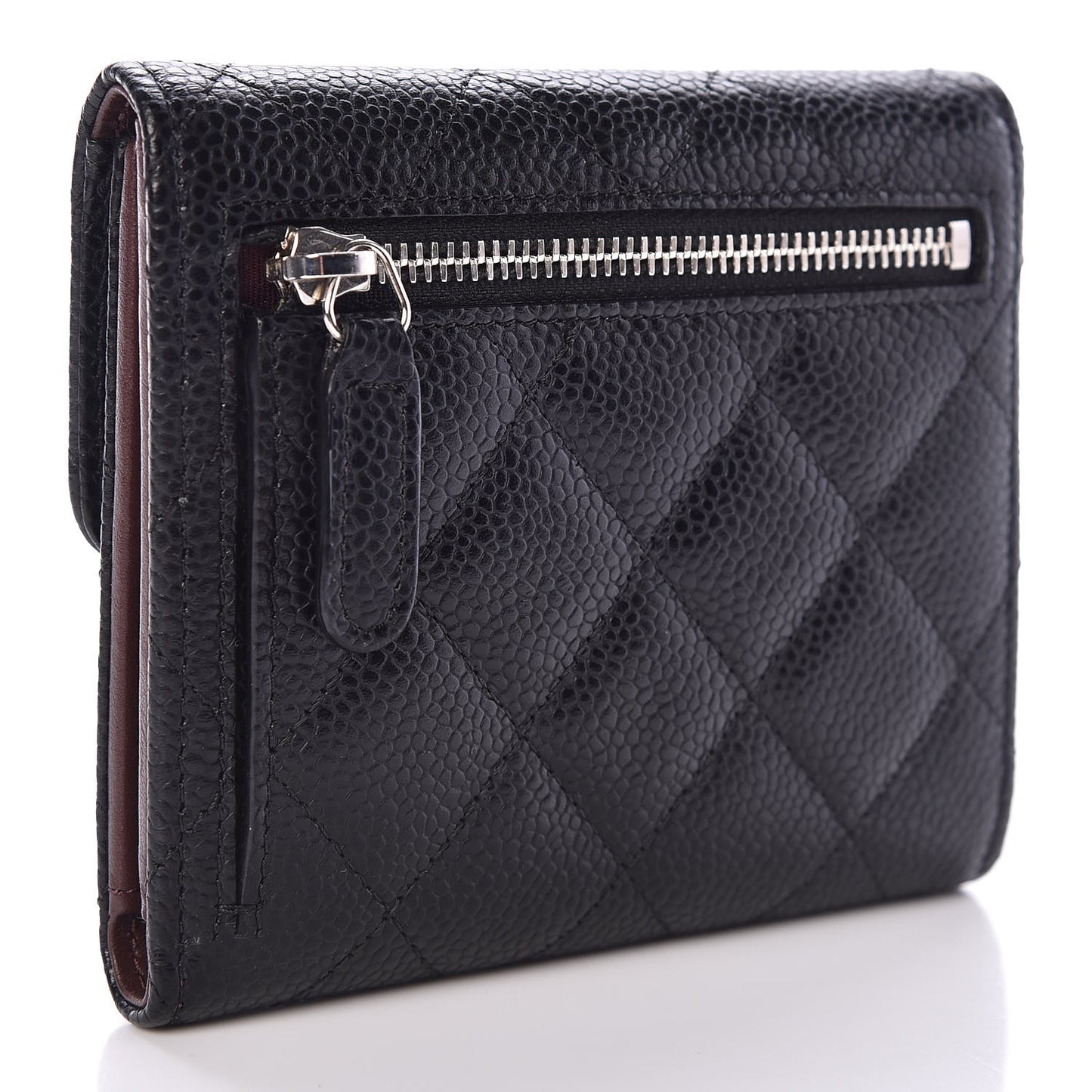 Caviar Quilted Compact Flap Wallet Black
