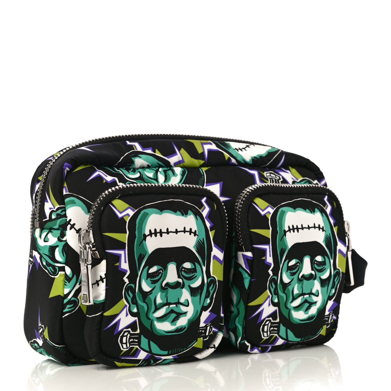 Prada X UNIVERSAL STUDIOS Tessuto Nylon Frankenstein Print Pouch Black Menta 3 of 11