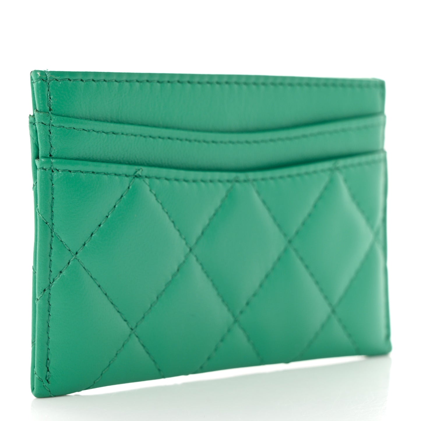 Lambskin Quilted Card Holder Green