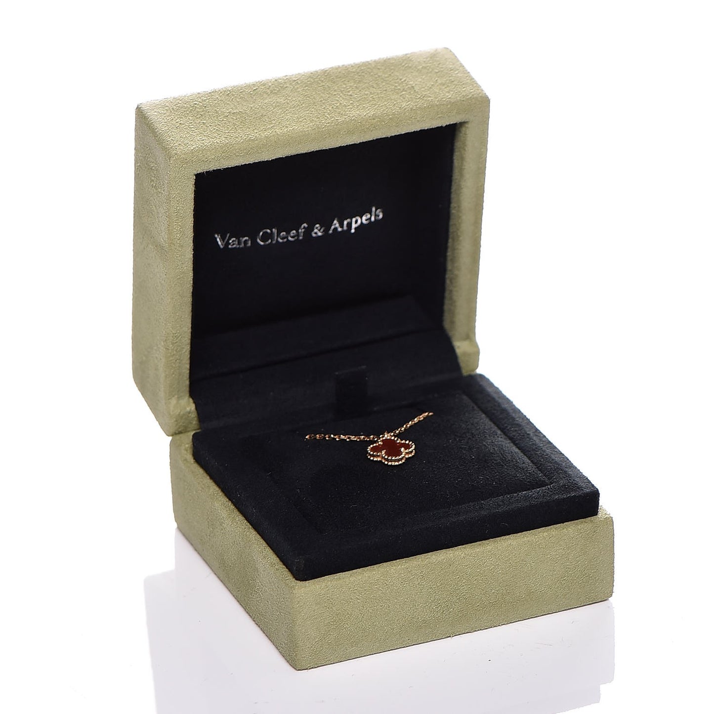 18K Rose Gold Carnelian Sweet Alhambra Pendant Necklace