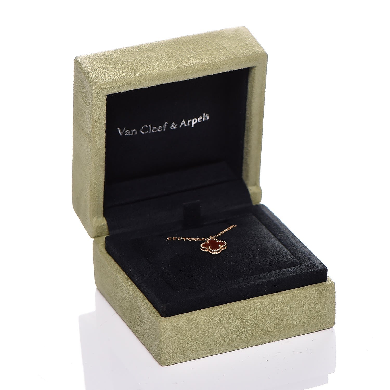Van Cleef & Arpels 18K Rose Gold Carnelian Sweet Alhambra Pendant Necklace 6 of 6