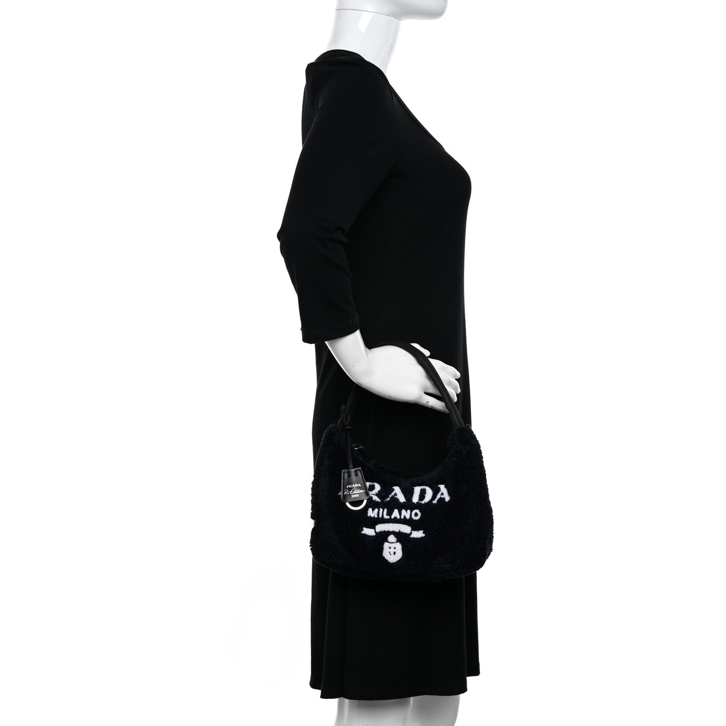 Terry Cloth Mini Re-Edition 2000 Bag Black White