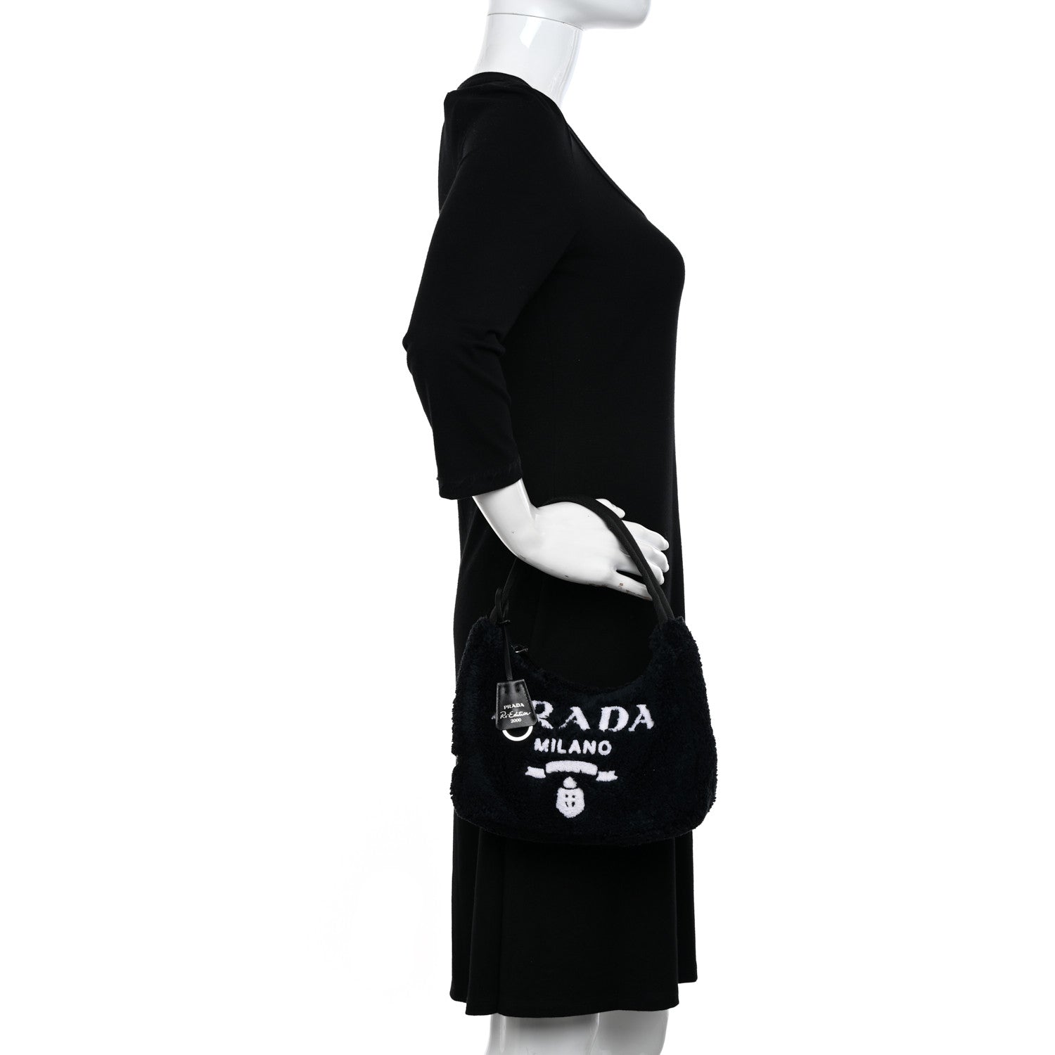 Prada Terry Cloth Mini Re-Edition 2000 Bag Black White 2 of 10