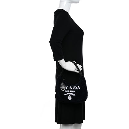 Prada Terry Cloth Mini Re-Edition 2000 Bag Black White 2 of 10