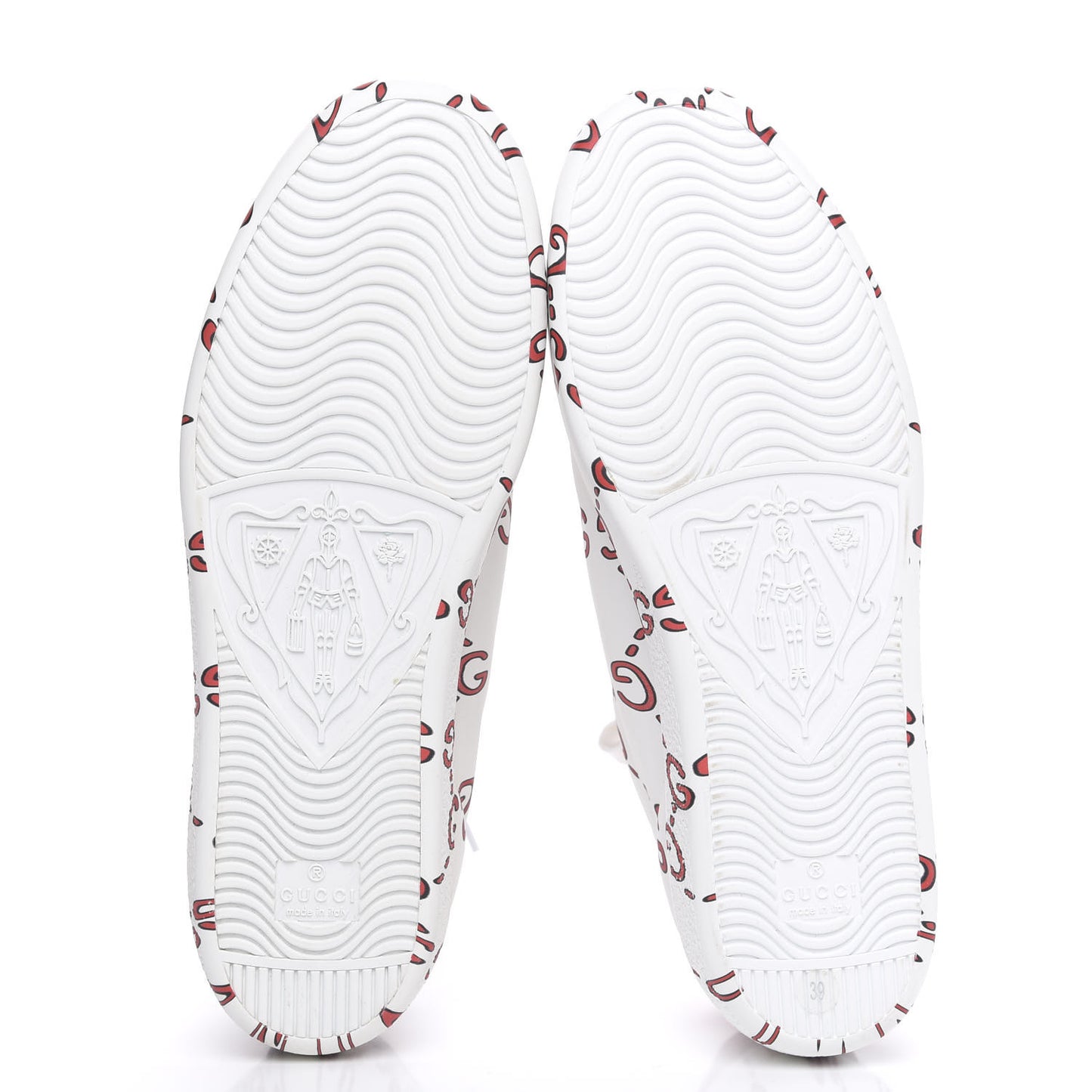 Calfskin GucciGhost Print Womens Ace Sneakers 39 White Hibiscus Red