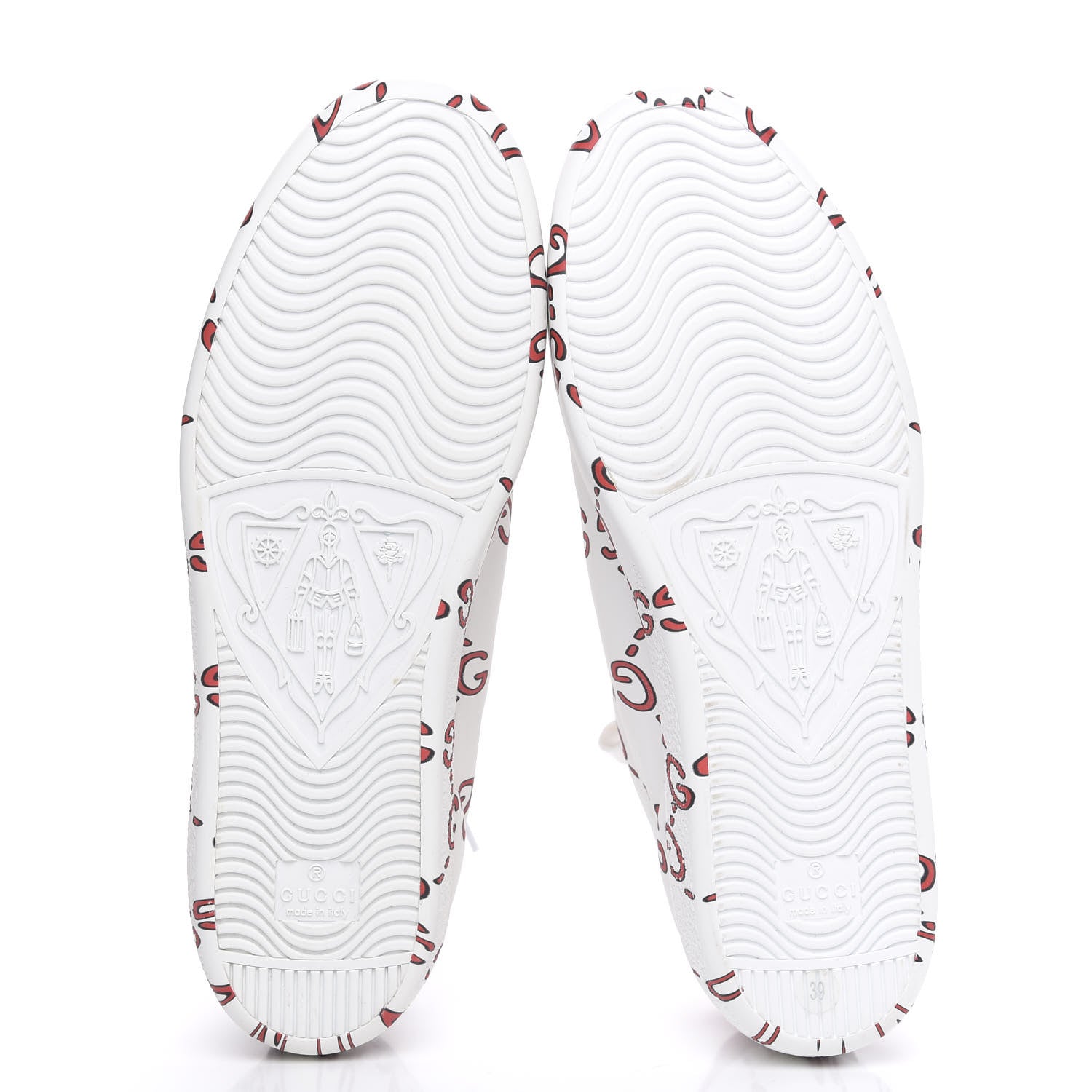Gucci Calfskin GucciGhost Print Womens Ace Sneakers 39 White Hibiscus Red 5 of 10