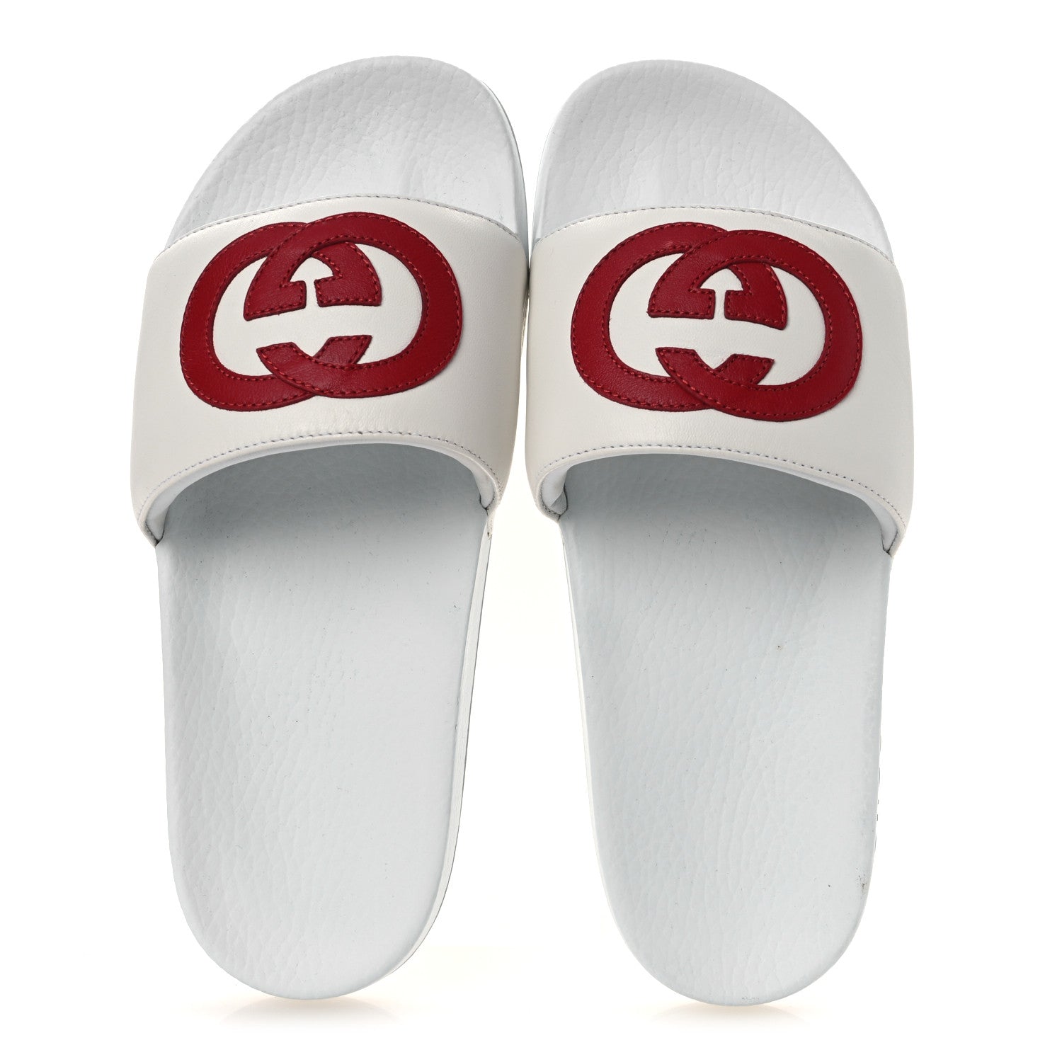 Gucci Nappa Miro Soft Calfskin Interlocking G Mens Slide Sandals 6 White Hibiscus Red 2 of 12