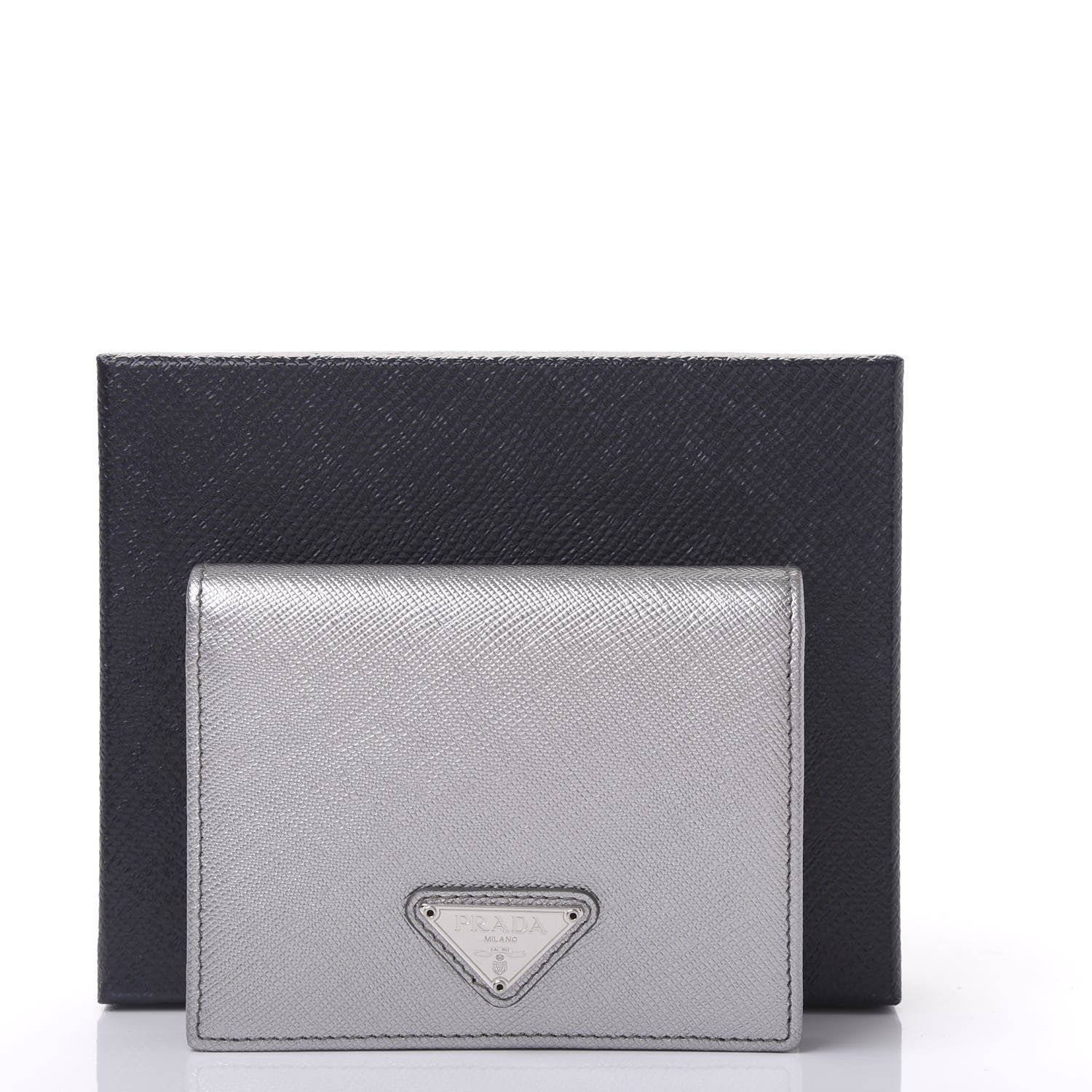 Prada Metallic Saffiano Metal Bi-Fold Wallet Silver 10 of 10