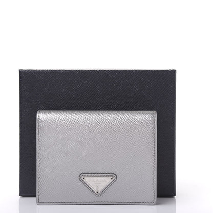Prada Metallic Saffiano Metal Bi-Fold Wallet Silver 10 of 10