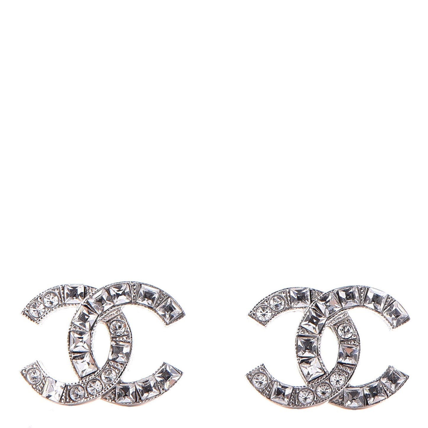 Baguette Crystal CC Earrings Silver