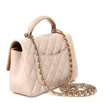 Chanel Lambskin Quilted Bi-Color Mini Top Handle Rectangular Flap Ecru Dark Beige 3 of 11