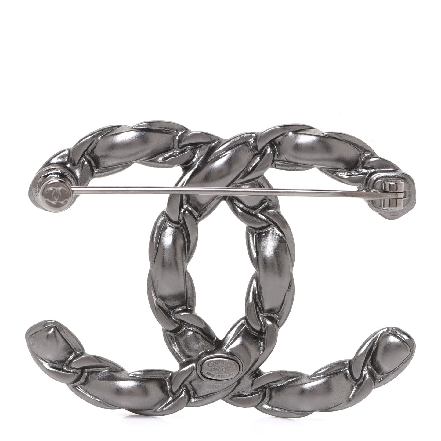 Lambskin Chain CC Brooch Ruthenium White
