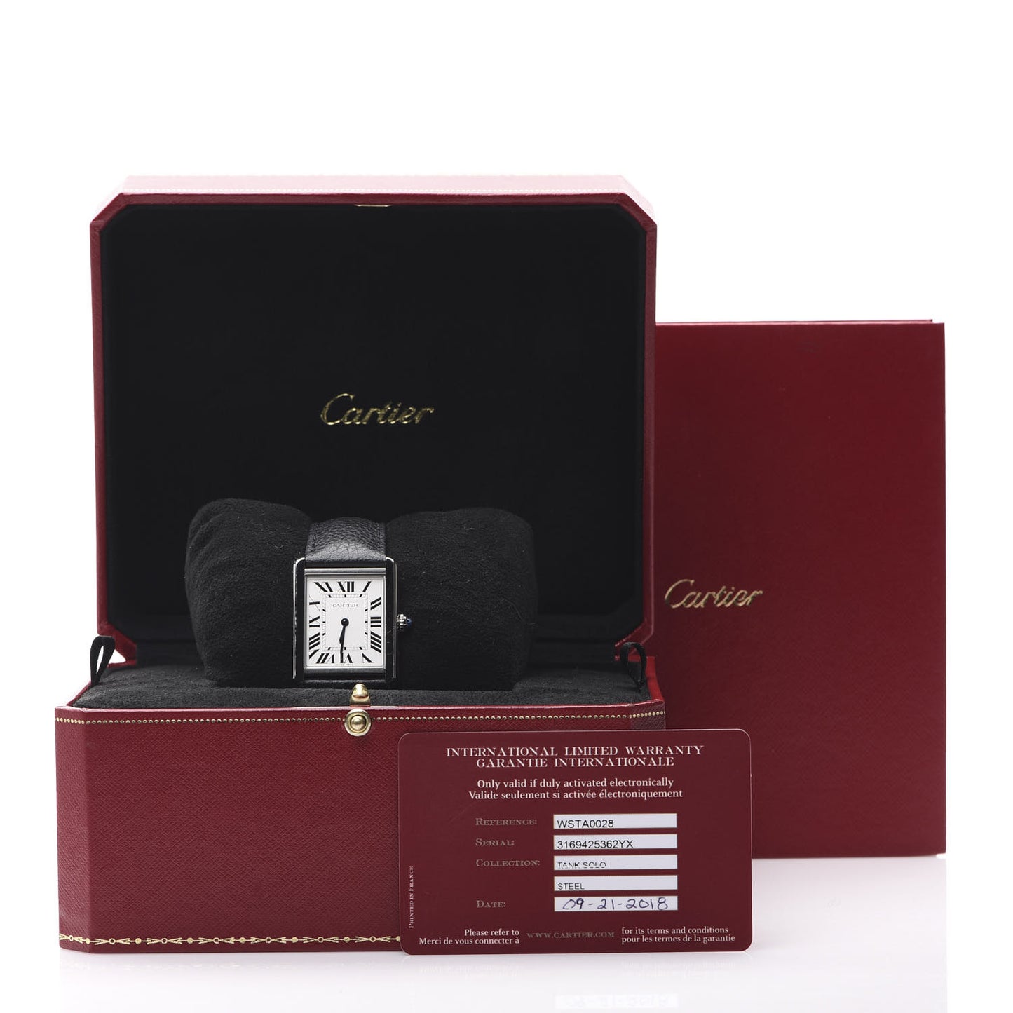 Stainless Steel Calfskin 27mm Tank Solo Quartz Watch