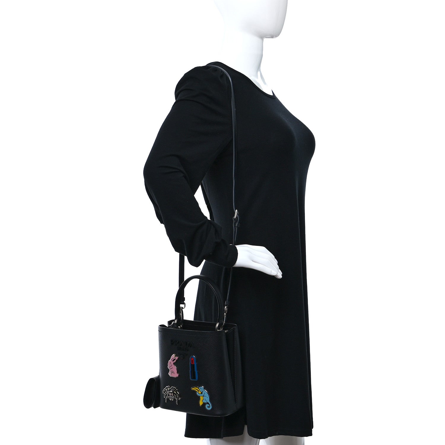 Prada Saffiano Smalto Small Panier Bucket Bag Black 3 of 8