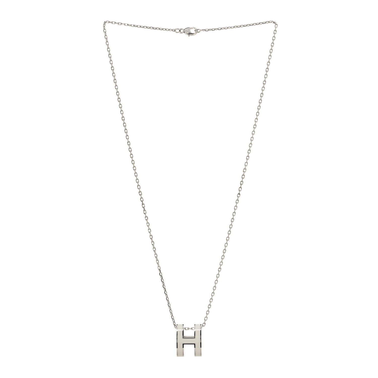 Hermes Lacquered Palladium Pop H Pendant Necklace White 2 of 4