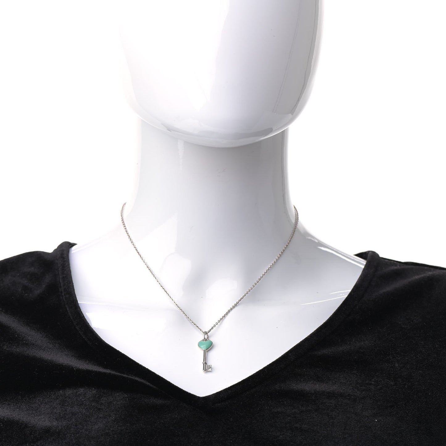 Sterling Silver Enamel Heart Key Pendant Necklace Tiffany Blue