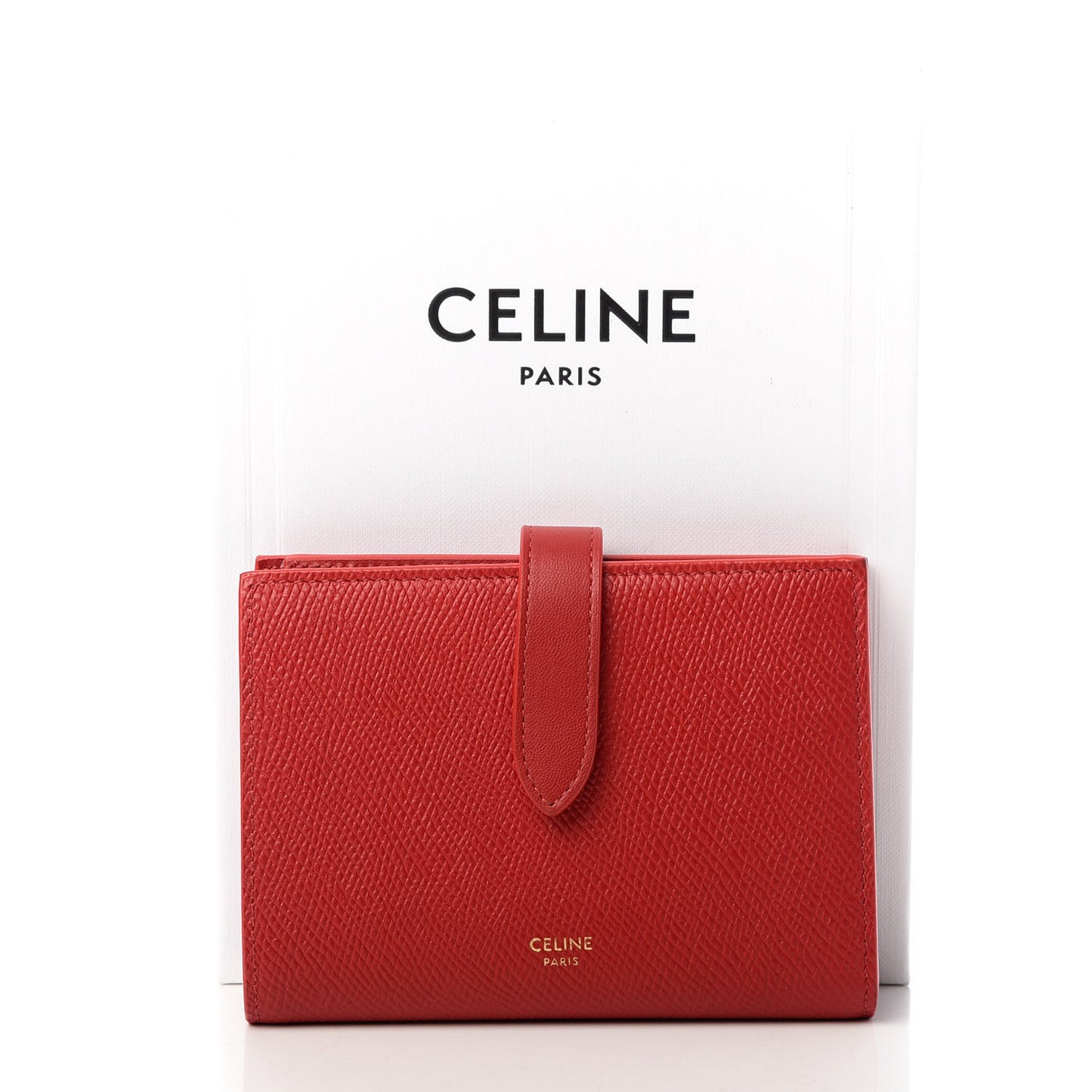 Grained Calfskin Medium Multifunction Strap Wallet Coquelicot