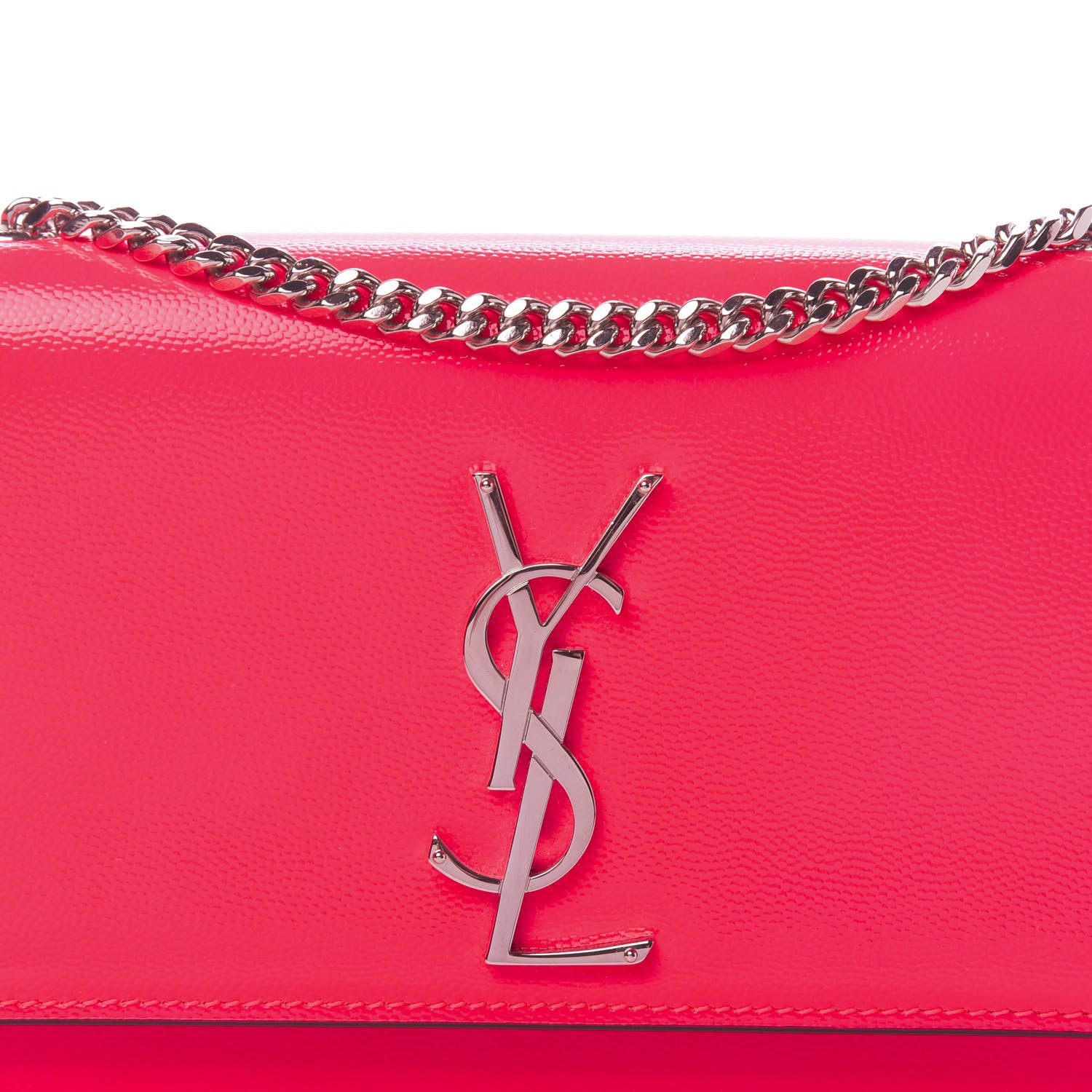 Saint Laurent Patent Grain de Poudre Small Monogram Kate Satchel Neon Pink 9 of 10