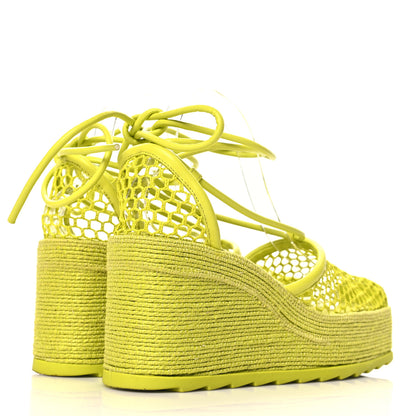 Bottega Veneta Mesh Lambskin Sporty Web Stretch Ankle Tie Espadrilles 39 Kiwi 5 of 8