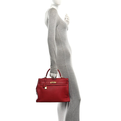 Hermes Taurillon Clemence Kelly Retourne 35 Rouge Garance 2 of 10