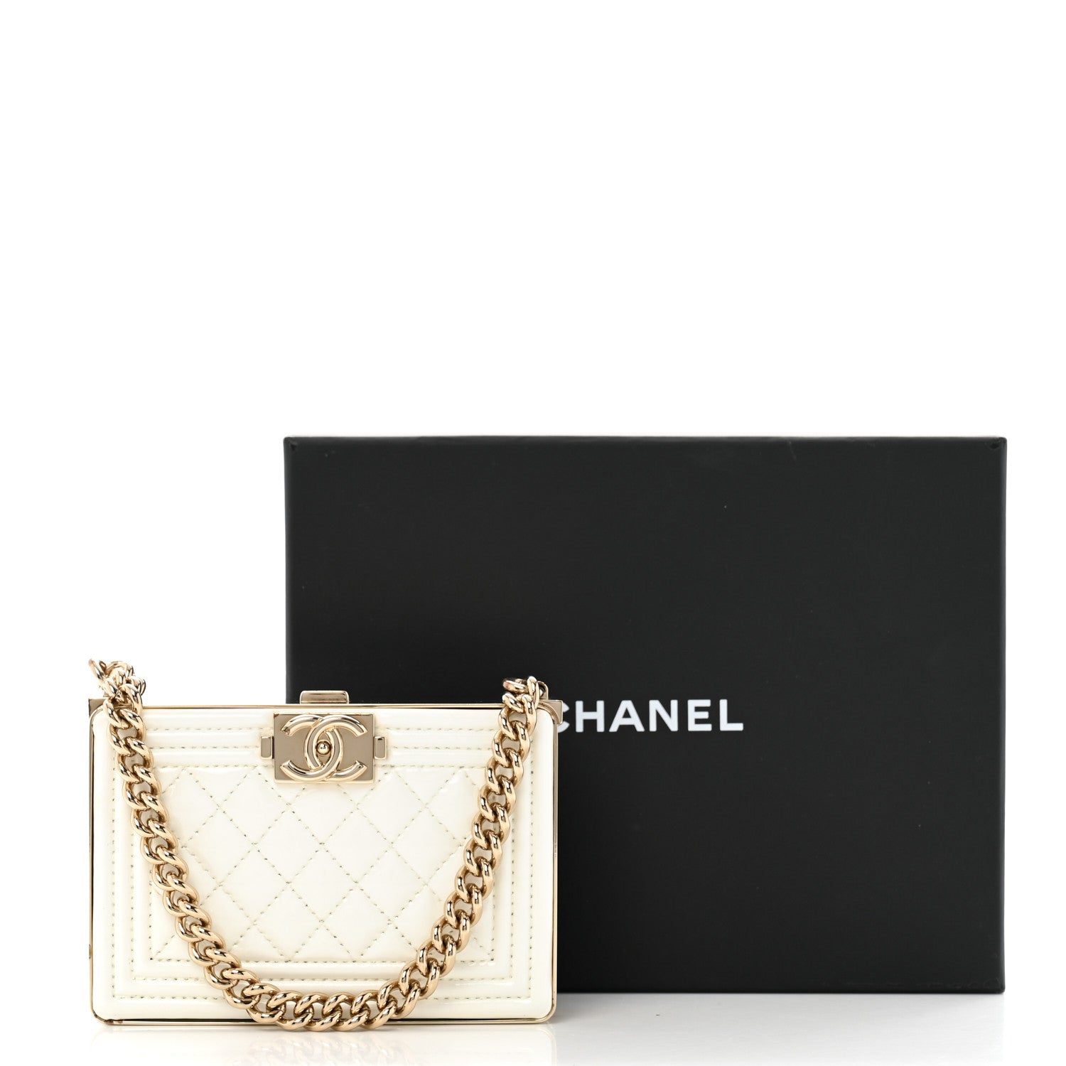 Chanel Patent Calfskin Boy Minaudiere White 15 of 15
