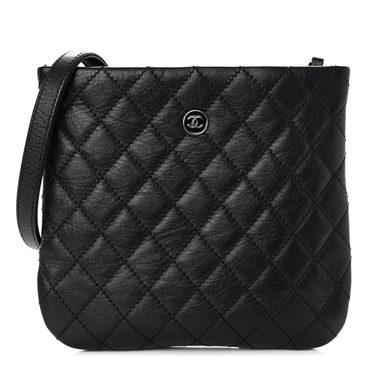 Aged Calfskin Quilted Crossbody Bag Black