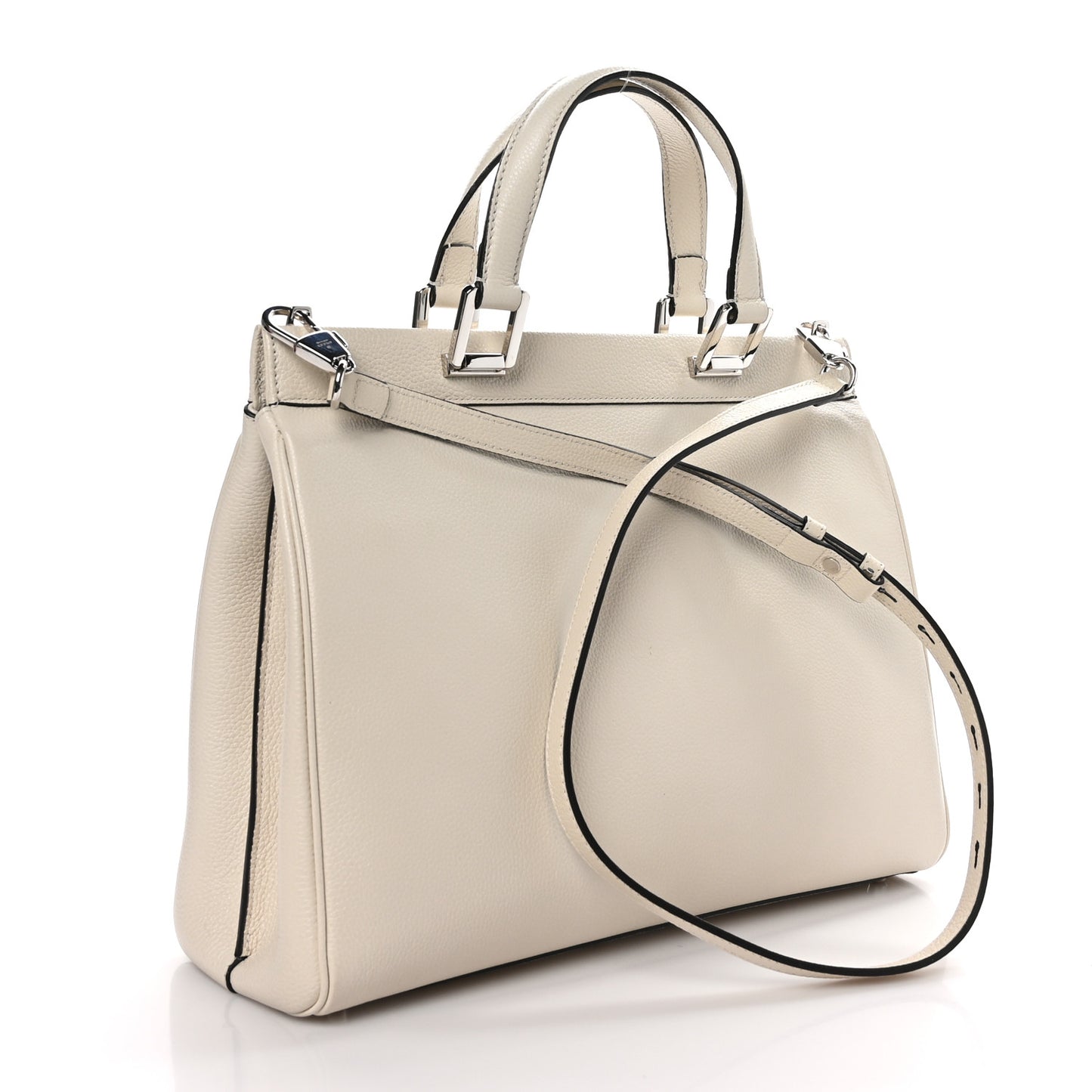 Grainy Calfskin Medium Zumi Top Handle Bag Mystic White
