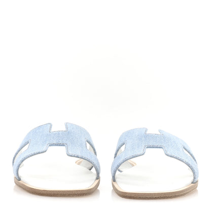 Hermes Denim Canvas Oran Sandals 37.5 Bleu Clair 3 of 9
