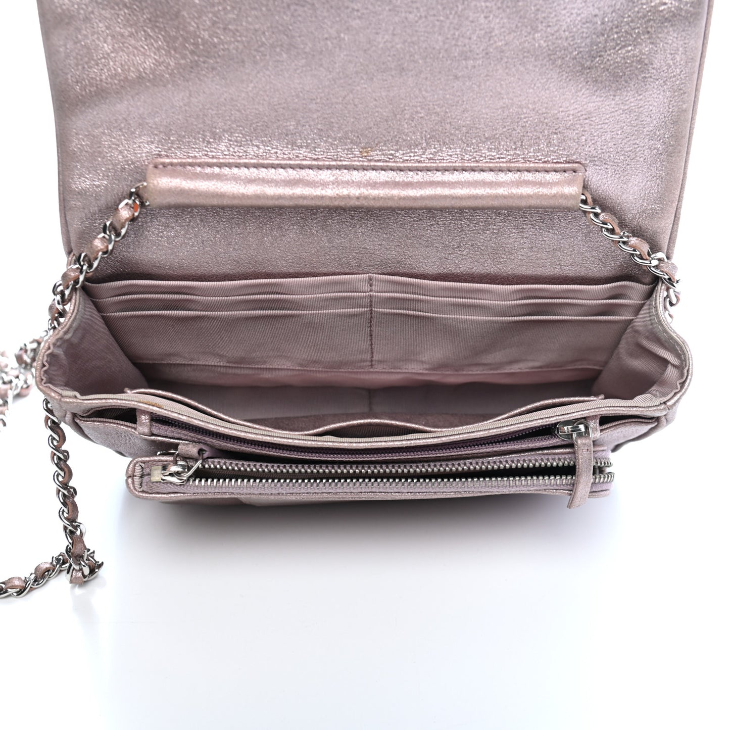 Metallic Lambskin Quilted Wallet On Chain WOC Lilac