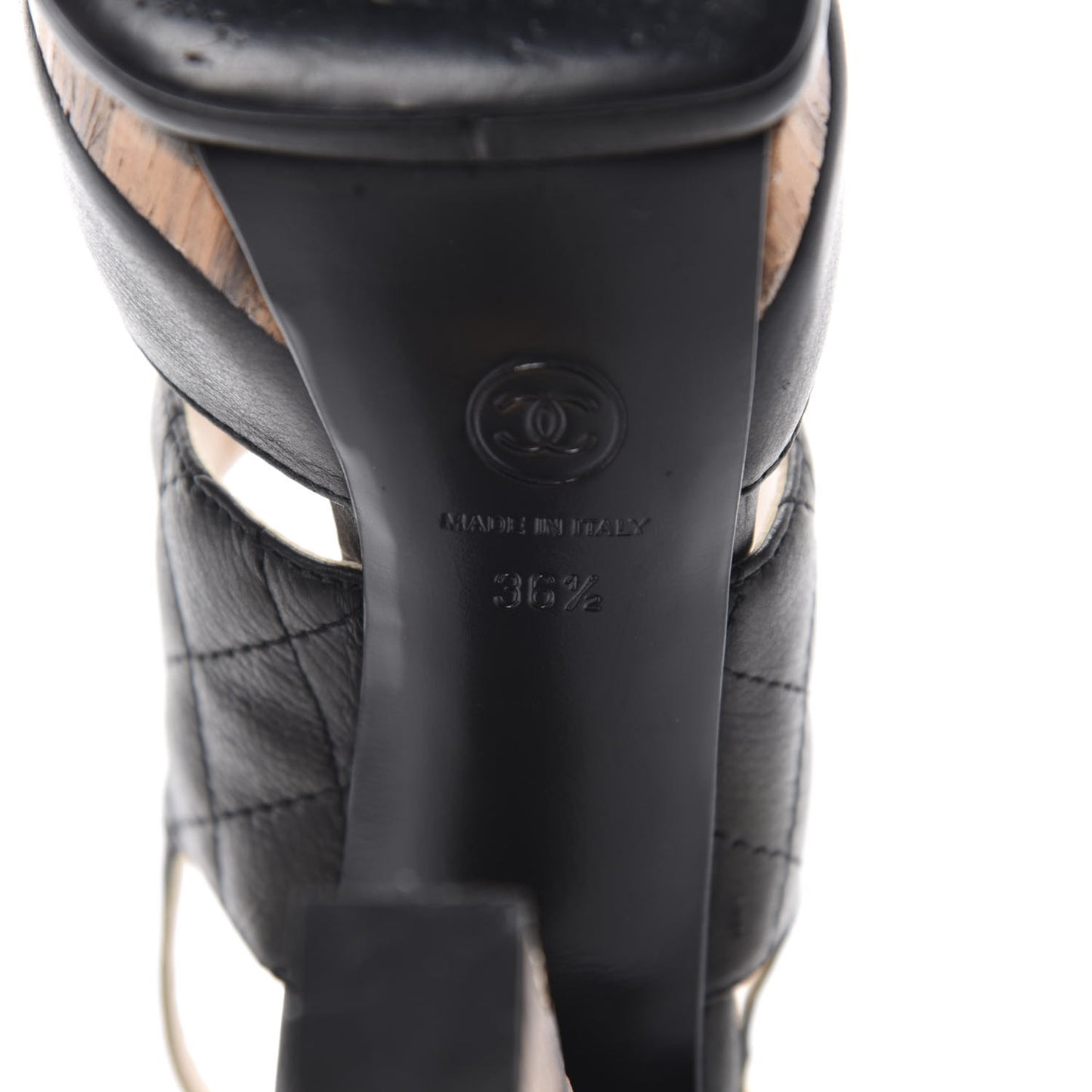 Lambskin Quilted Wooden Sandals 36.5 Black