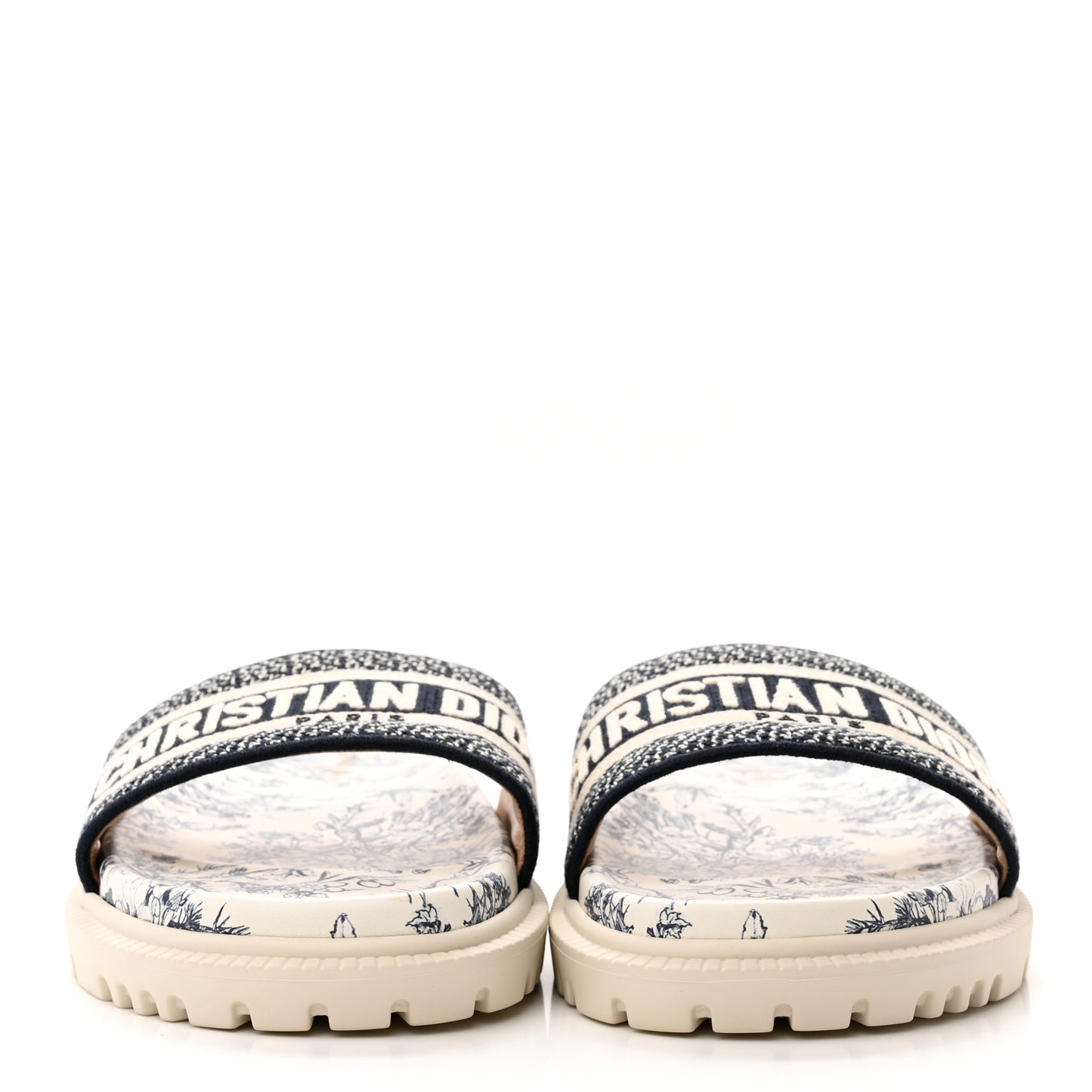 Canvas Toile de Jouy Embroidered Dway 10mm Slide Sandals 40 Deep Blue