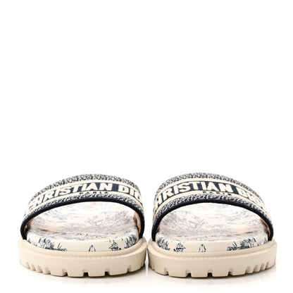 Christian Dior Canvas Toile de Jouy Embroidered Dway 10mm Slide Sandals 40 Deep Blue 2 of 9