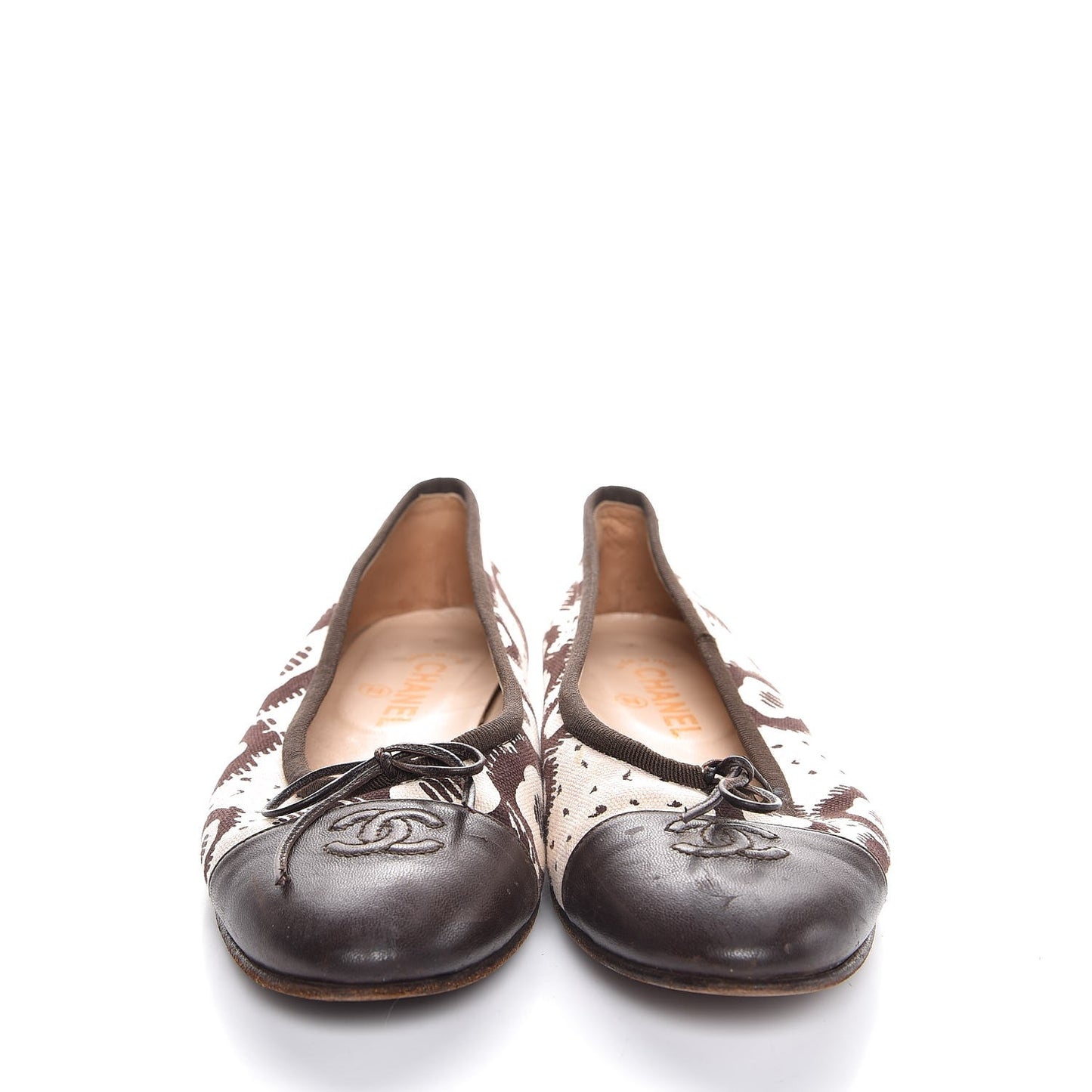 Lambskin Canvas Printed CC Cap Toe Ballerina Flats 39 Brown