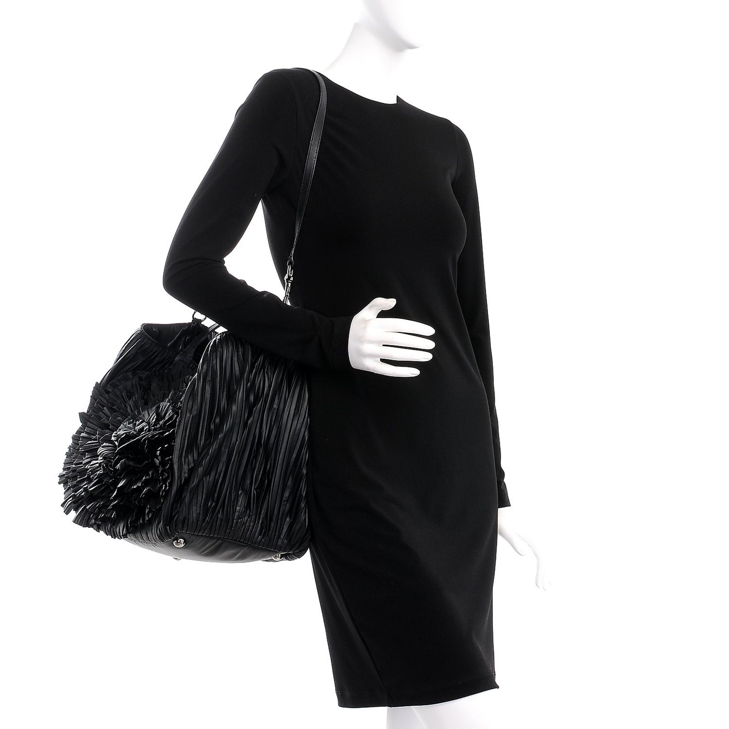 Nappa Pleated Petale Tote Black
