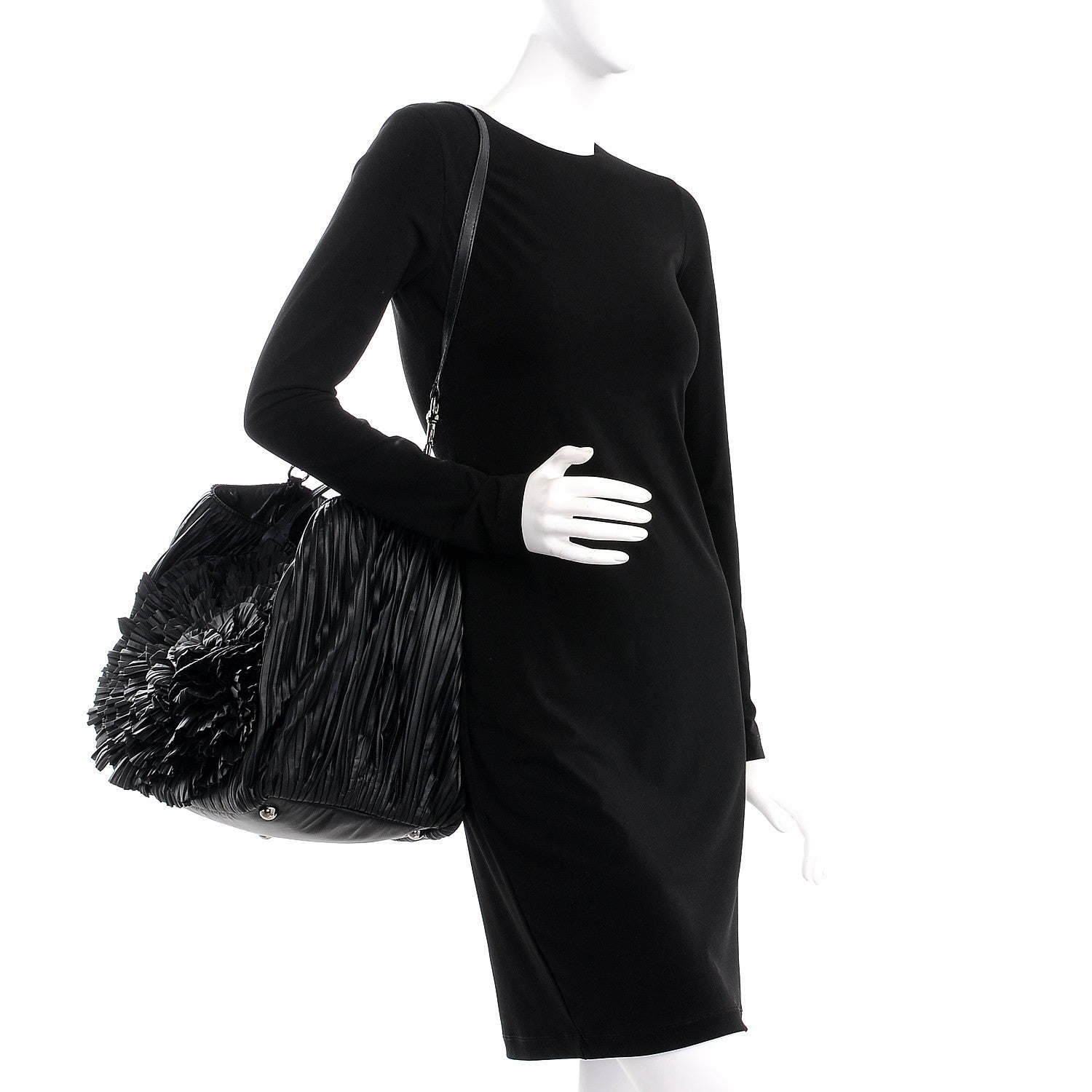Valentino Garavani Nappa Pleated Petale Tote Black 2 of 8