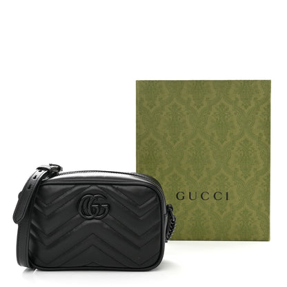 Gucci Calfskin Matelasse Monochrome Mini GG Marmont Chain Shoulder Bag Black 11 of 11