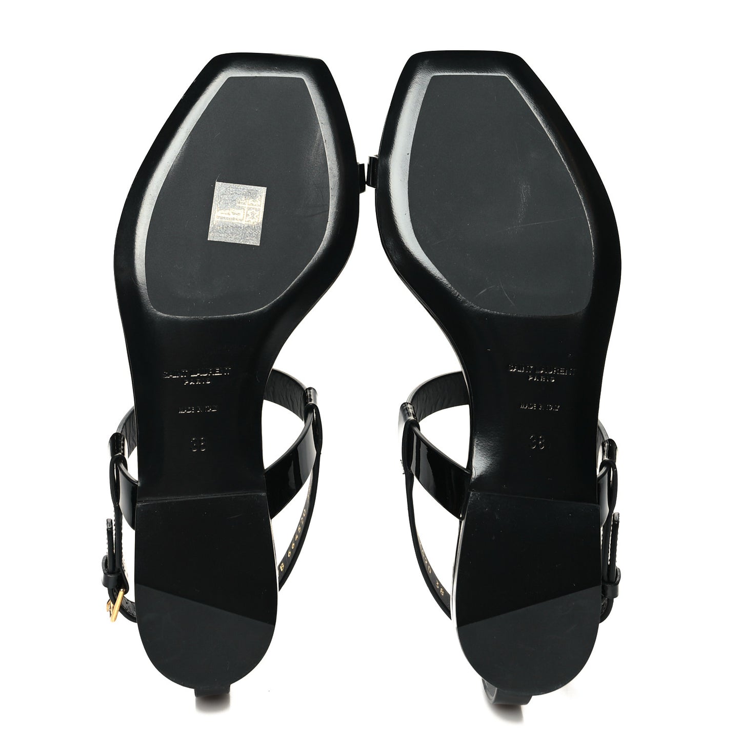 Patent Calfskin Cassandra Monogram Sandals 38 Black