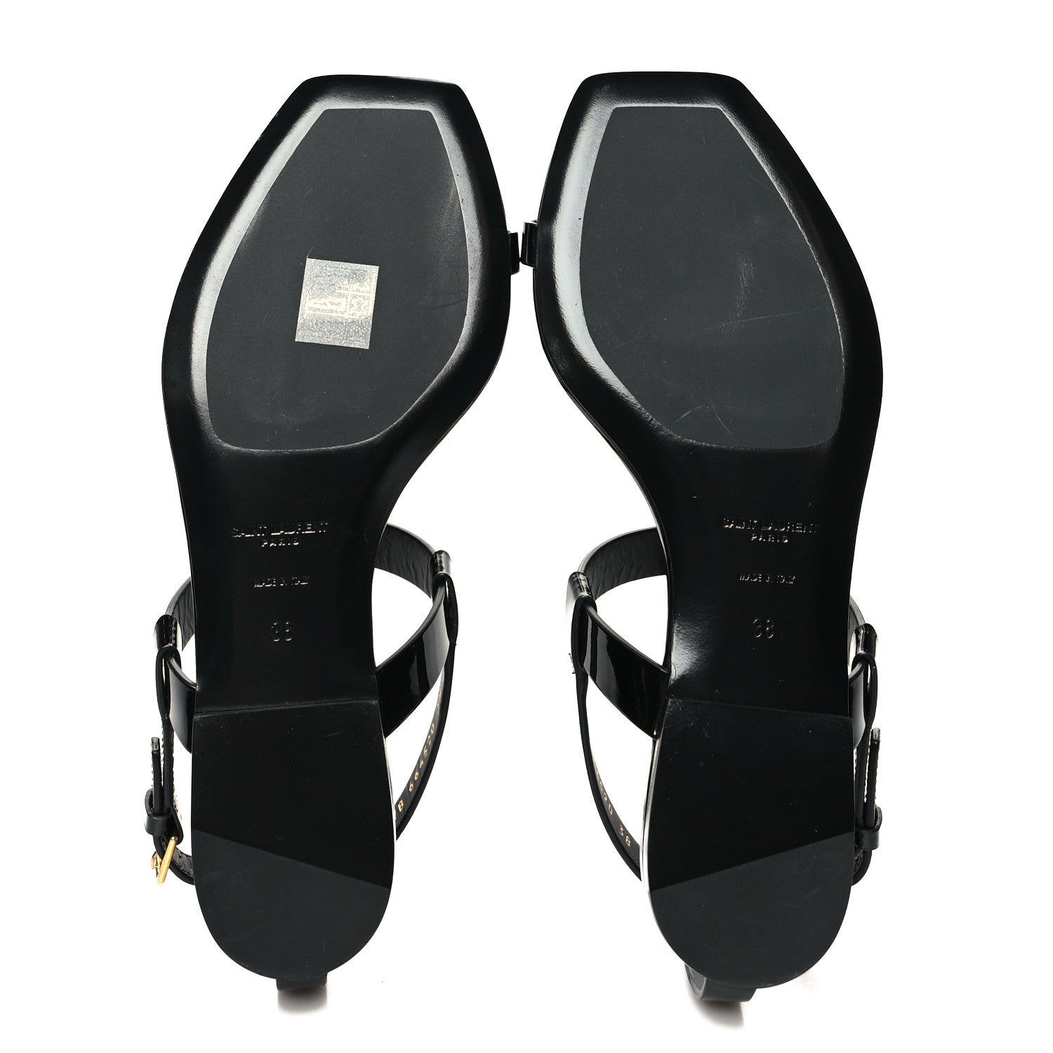 Saint Laurent Patent Calfskin Cassandra Monogram Sandals 38 Black 5 of 9