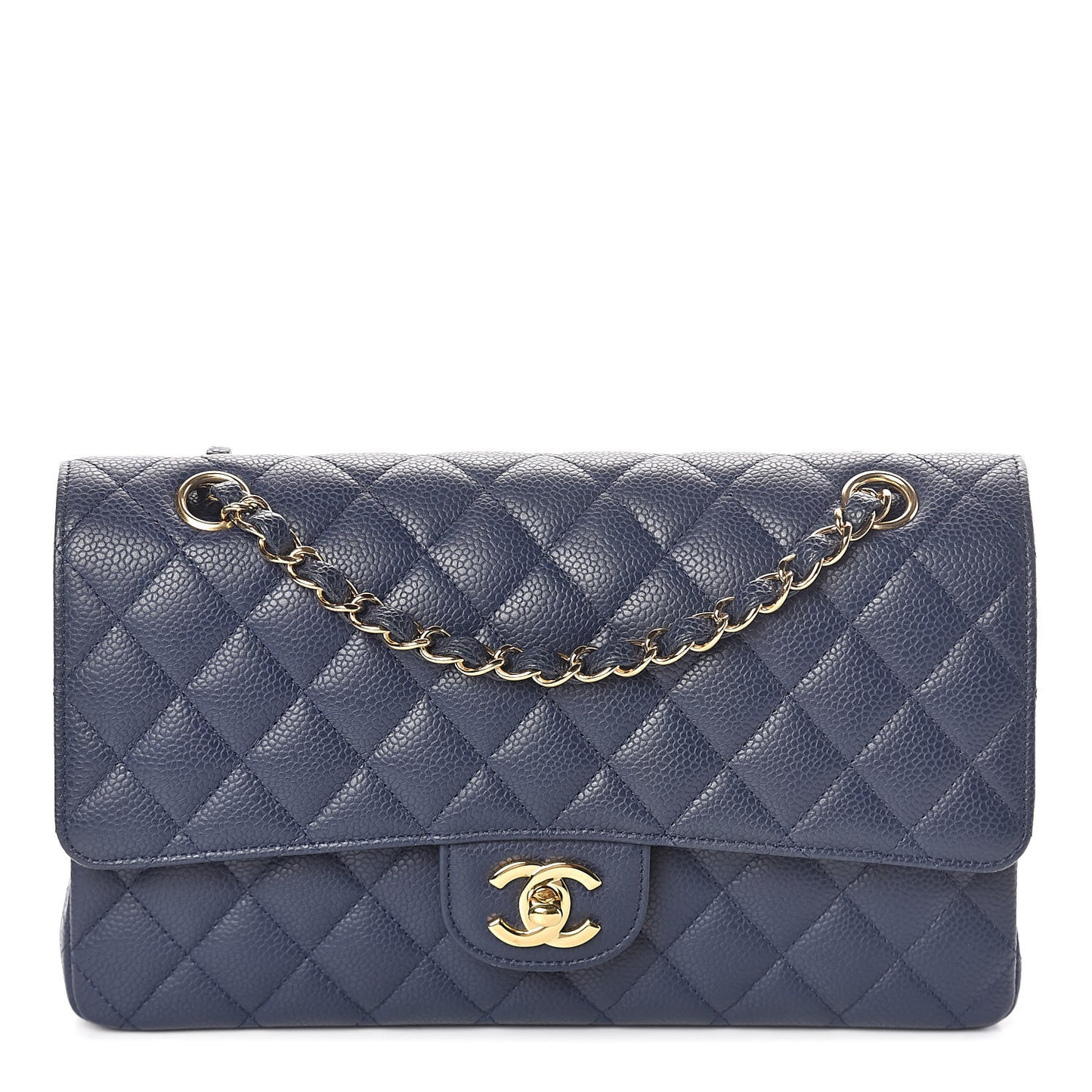 Caviar Quilted Medium Double Flap Dark Blue