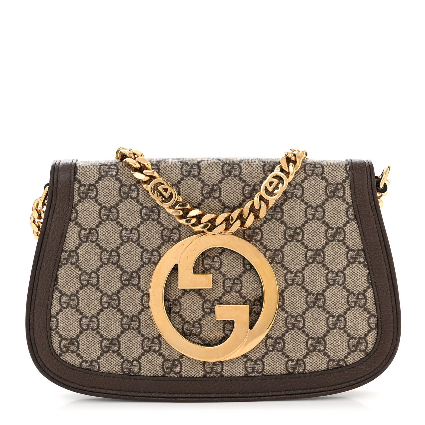GG Supreme Monogram Textured Dollar Calfskin Blondie Chain Shoulder Flap Bag Beige Ebony New Acero