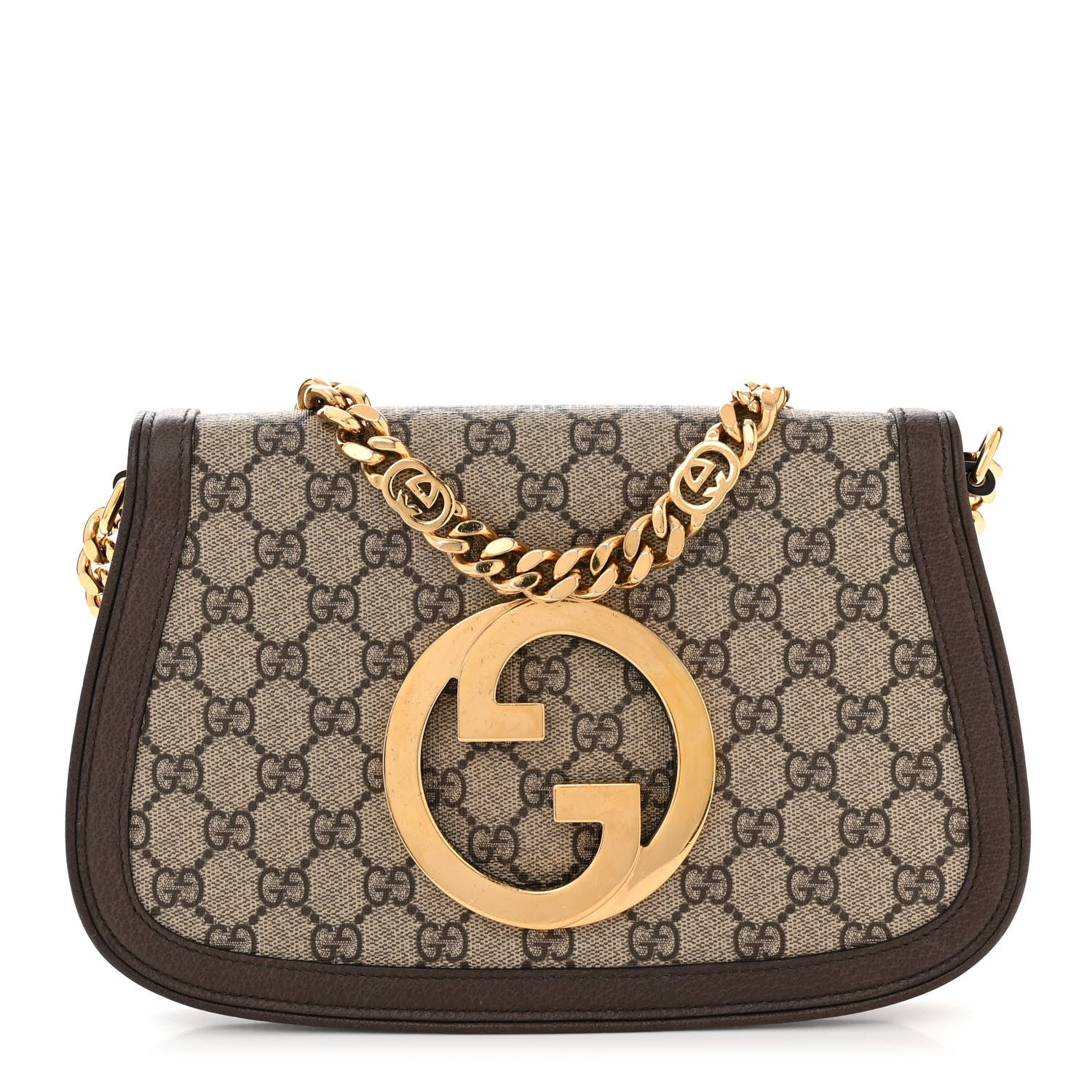 Gucci GG Supreme Monogram Textured Dollar Calfskin Blondie Chain Shoulder Flap Bag Beige Ebony New Acero 1 of 10