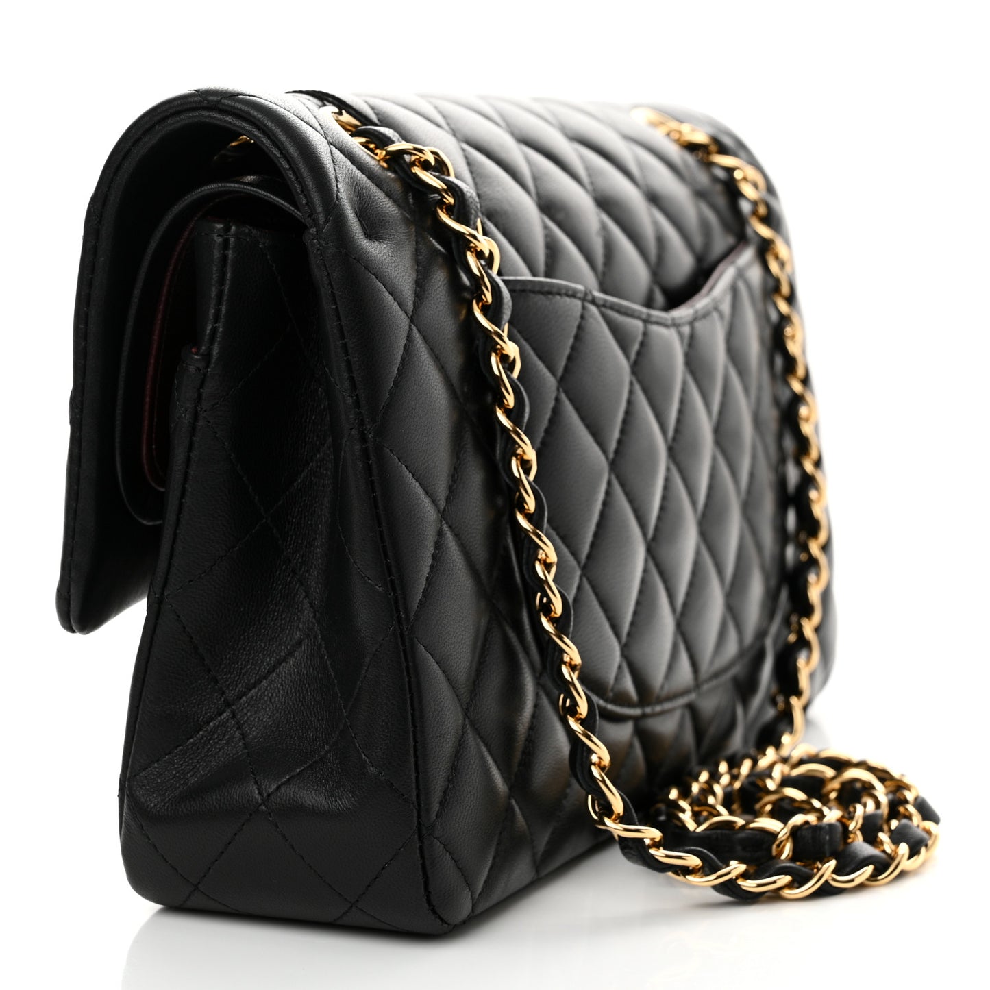 Lambskin Quilted Medium Double Flap Black