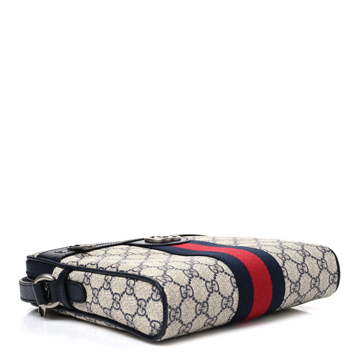 Gucci GG Supreme Monogram Textured Dollar Calfskin Web Small Ophidia Messenger Bag Beige Blue 4 of 10